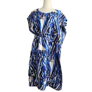 BOSS Hugo Boss Silk Abstract Asymmetrical Mini Dress Tunic Top‎ Blue Ivory Black